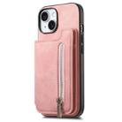 For iPhone 15 Retro MagSafe Zipper Wallet Card Bag Back Phone Case(Pink) - 2