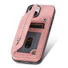 For iPhone 15 Retro MagSafe Zipper Wallet Card Bag Back Phone Case(Pink) - 3