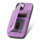 For iPhone 15 Retro MagSafe Zipper Wallet Card Bag Back Phone Case(Purple) - 3