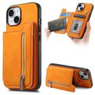 For iPhone 14 Plus Retro MagSafe Zipper Wallet Card Bag Back Phone Case(Yellow) - 1