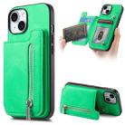 For iPhone 14 Plus Retro MagSafe Zipper Wallet Card Bag Back Phone Case(Green) - 1