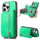 For iPhone 13 Pro Max Retro MagSafe Zipper Wallet Card Bag Back Phone Case(Green) - 1