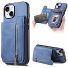 For iPhone 13 Retro MagSafe Zipper Wallet Card Bag Back Phone Case(Blue) - 1