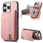 For iPhone 11 Pro Max Retro MagSafe Zipper Wallet Card Bag Back Phone Case(Pink) - 1