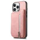 For iPhone 11 Pro Max Retro MagSafe Zipper Wallet Card Bag Back Phone Case(Pink) - 2