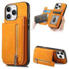 For iPhone 11 Pro Retro MagSafe Zipper Wallet Card Bag Back Phone Case(Yellow) - 1