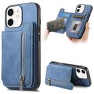 For iPhone 12 / 12 Pro Retro MagSafe Zipper Wallet Card Bag Back Phone Case(Blue) - 1