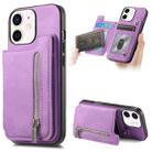 For iPhone 12 / 12 Pro Retro MagSafe Zipper Wallet Card Bag Back Phone Case(Purple) - 1