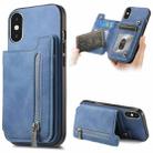 For iPhone X / XS Retro MagSafe Zipper Wallet Card Bag Back Phone Case(Blue) - 1