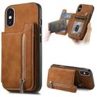 For iPhone X / XS Retro MagSafe Zipper Wallet Card Bag Back Phone Case(Brown) - 1