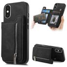 For iPhone X / XS Retro MagSafe Zipper Wallet Card Bag Back Phone Case(Black) - 1