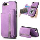 For iPhone 7 Plus / 8 Plus Retro MagSafe Zipper Wallet Card Bag Back Phone Case(Purple) - 1