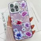 For iPhone 13 Pro Max Electroplating Flowers Plants Texture TPU Phone Case(Purple Flowers FL1) - 1