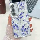 For Samsung Galaxy A35 5G Electroplating Flowers Plants Texture TPU Phone Case(Blue Flower FL13) - 1