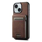 For iPhone 15 Plus Suteni H19 Litchi Grain 2-in-1 MagSafe Removable Card Box Back Phone Case(Brown) - 1