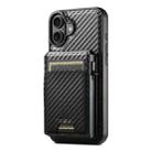 For iPhone 16 Plus Suteni H19 Carbon Fiber Grain 2-in-1 MagSafe Removable Card Box Back Phone Case(Black) - 1