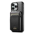 For iPhone 15 Pro Suteni H19 Carbon Fiber Grain 2-in-1 MagSafe Removable Card Box Back Phone Case(Black) - 1