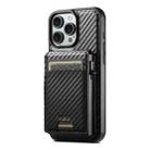 For iPhone 15 Plus Suteni H19 Carbon Fiber Grain 2-in-1 MagSafe Removable Card Box Back Phone Case(Black) - 1