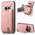 For Nothing CMF Phone 1 Retro MagSafe Zipper Wallet Card Bag Back Phone Case(Pink) - 1