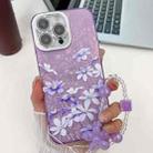 For iPhone 16 Pro Max Electroplating Flowers Plants Texture Wristband TPU Phone Case(Lilac Flowers FL16) - 1