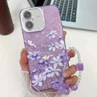 For iPhone 16 Plus Electroplating Flowers Plants Texture Wristband TPU Phone Case(Lilac Flowers FL16) - 1