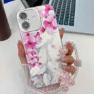 For iPhone 16 Plus Electroplating Flowers Plants Texture Wristband TPU Phone Case(Peach Blossom FL18) - 1