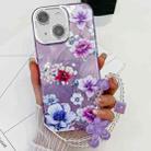 For iPhone 15 Electroplating Flowers Plants Texture Wristband TPU Phone Case(Purple Flowers FL1) - 1