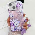 For iPhone 15 Electroplating Flowers Plants Texture Wristband TPU Phone Case(Azalea FL4) - 1