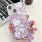 For iPhone 15 Electroplating Flowers Plants Texture Wristband TPU Phone Case(Pale Purple FlowerFL11) - 1