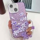 For iPhone 15 Electroplating Flowers Plants Texture Wristband TPU Phone Case(Lilac Flowers FL16) - 1