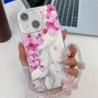 For iPhone 15 Electroplating Flowers Plants Texture Wristband TPU Phone Case(Peach Blossom FL18) - 1