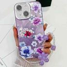 For iPhone 14 Electroplating Flowers Plants Texture Wristband TPU Phone Case(Purple Flowers FL1) - 1