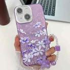 For iPhone 14 Electroplating Flowers Plants Texture Wristband TPU Phone Case(Lilac Flowers FL16) - 1