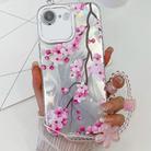For iPhone 16e Electroplating Flowers Plants Texture Wristband TPU Phone Case(Plum Flower FL6) - 1