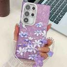 For Samsung Galaxy S24 Ultra 5G Electroplating Flowers Plants Texture Wristband TPU Phone Case(Lilac Flowers FL16) - 1