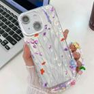 For iPhone 15 Electroplating Flower Texture Wristband TPU Phone Case(Purple Wildflowers SH1) - 1