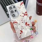 For Samsung Galaxy S23 Ultra 5G Electroplating Flower Texture Wristband TPU Phone Case(Red Plum Blossom SH2) - 1