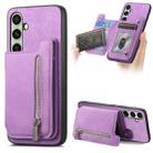 For Samsung Galaxy S24 FE 5G Retro MagSafe Zipper Wallet Card Bag Back Phone Case(Purple) - 1
