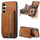 For Samsung Galaxy A55 5G Retro MagSafe Zipper Wallet Card Bag Back Phone Case(Brown) - 1