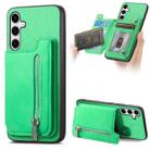 For Samsung Galaxy S24+ 5G Retro MagSafe Zipper Wallet Card Bag Back Phone Case(Green) - 1