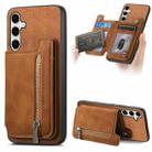For Samsung Galaxy S24+ 5G Retro MagSafe Zipper Wallet Card Bag Back Phone Case(Brown) - 1