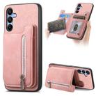 For Samsung Galaxy A15 Retro MagSafe Zipper Wallet Card Bag Back Phone Case(Pink) - 1