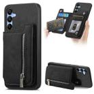 For Samsung Galaxy A15 Retro MagSafe Zipper Wallet Card Bag Back Phone Case(Black) - 1