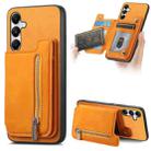 For Samsung Galaxy M14 5G Retro MagSafe Zipper Wallet Card Bag Back Phone Case(Yellow) - 1