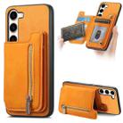 For Samsung Galaxy S23+ 5G Retro MagSafe Zipper Wallet Card Bag Back Phone Case(Yellow) - 1