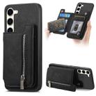 For Samsung Galaxy S23 5G Retro MagSafe Zipper Wallet Card Bag Back Phone Case(Black) - 1