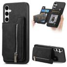For Samsung Galaxy S25+ 5G Retro MagSafe Zipper Wallet Card Bag Back Phone Case(Black) - 1