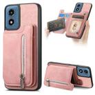 For Motorola Moto G 5G 2024 Retro MagSafe Zipper Wallet Card Bag Back Phone Case(Pink) - 1