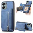 For Redmi Note 13 4G Retro MagSafe Zipper Wallet Card Bag Back Phone Case(Blue) - 1