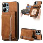 For Redmi Note 13 4G Retro MagSafe Zipper Wallet Card Bag Back Phone Case(Brown) - 1